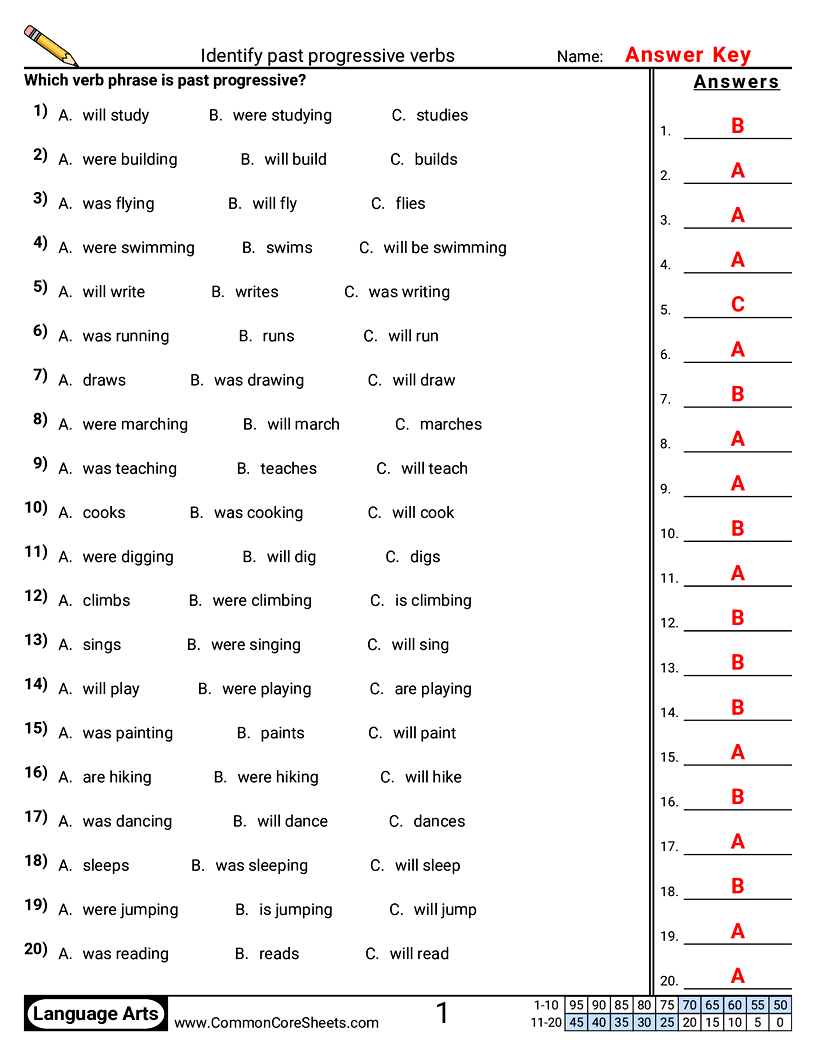 Identify past progressive verbs worksheet preview