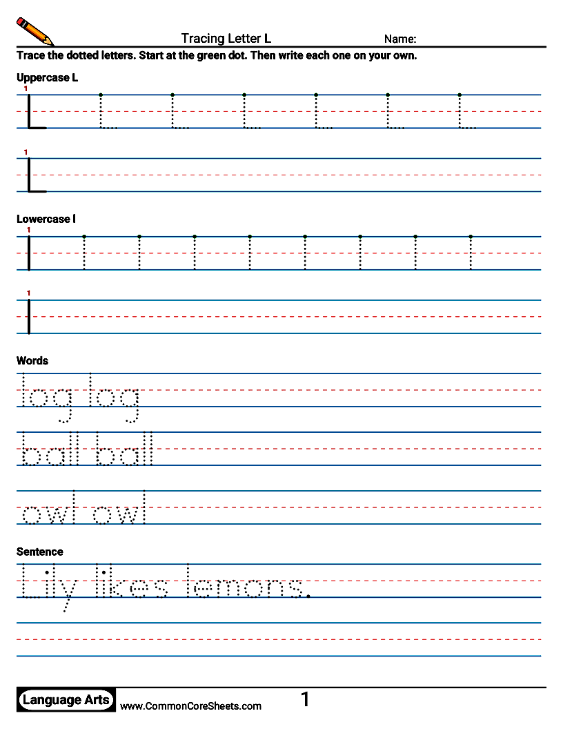 Handwriting Worksheets - Tracing Letter L worksheet