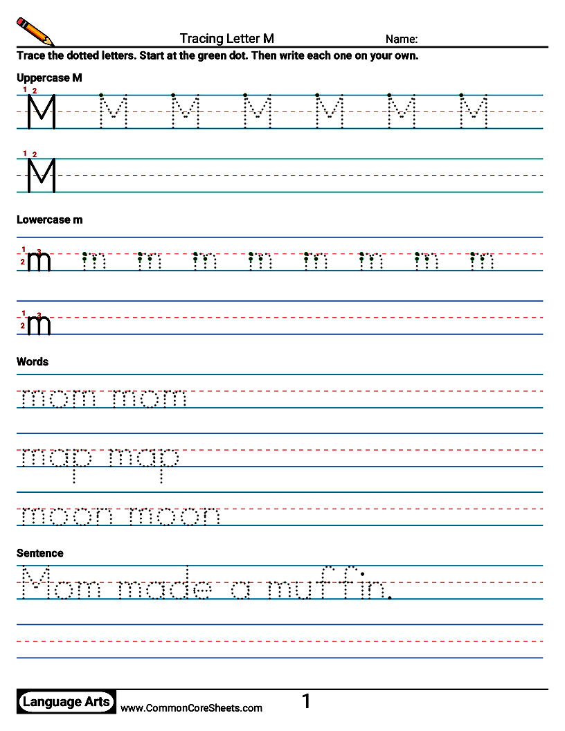 Handwriting Worksheets - Tracing Letter M worksheet