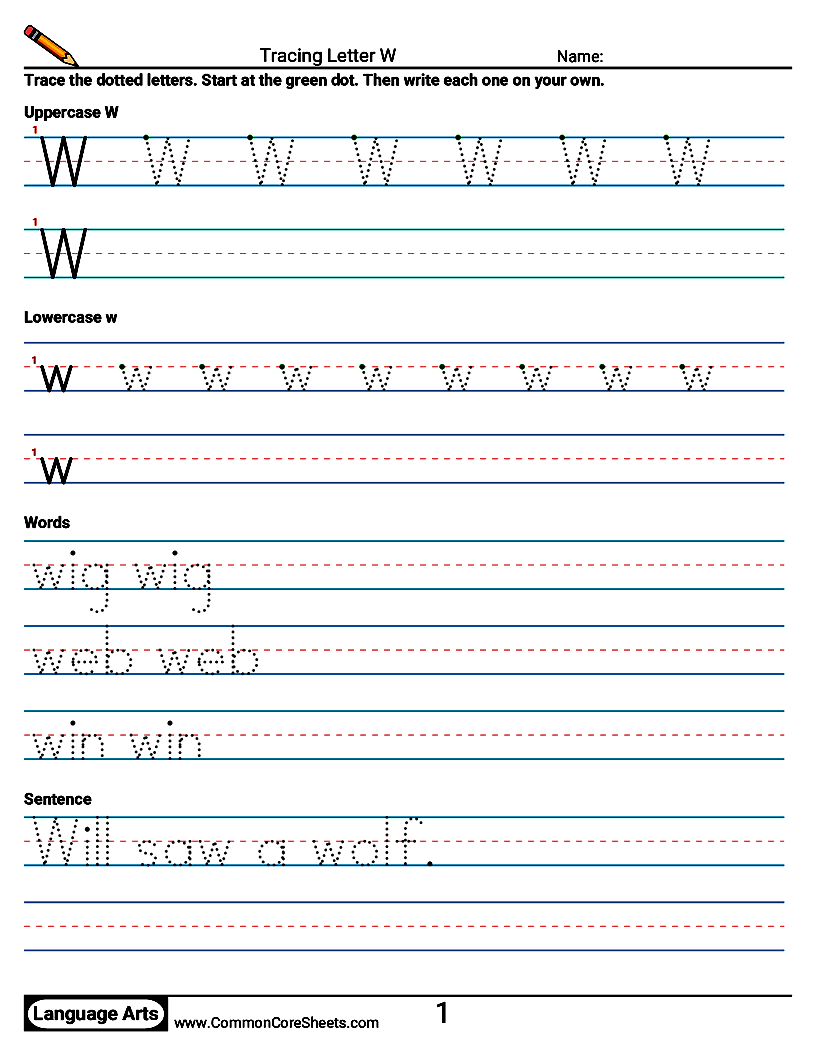 Handwriting Worksheets - Tracing Letter W worksheet