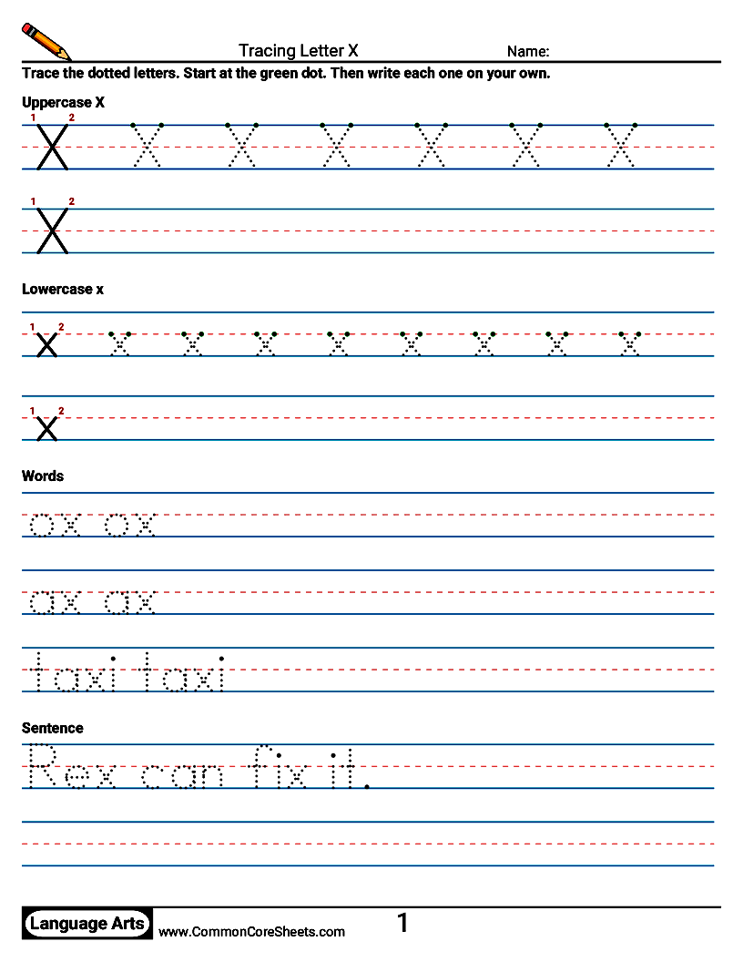 Handwriting Worksheets - Tracing Letter X worksheet