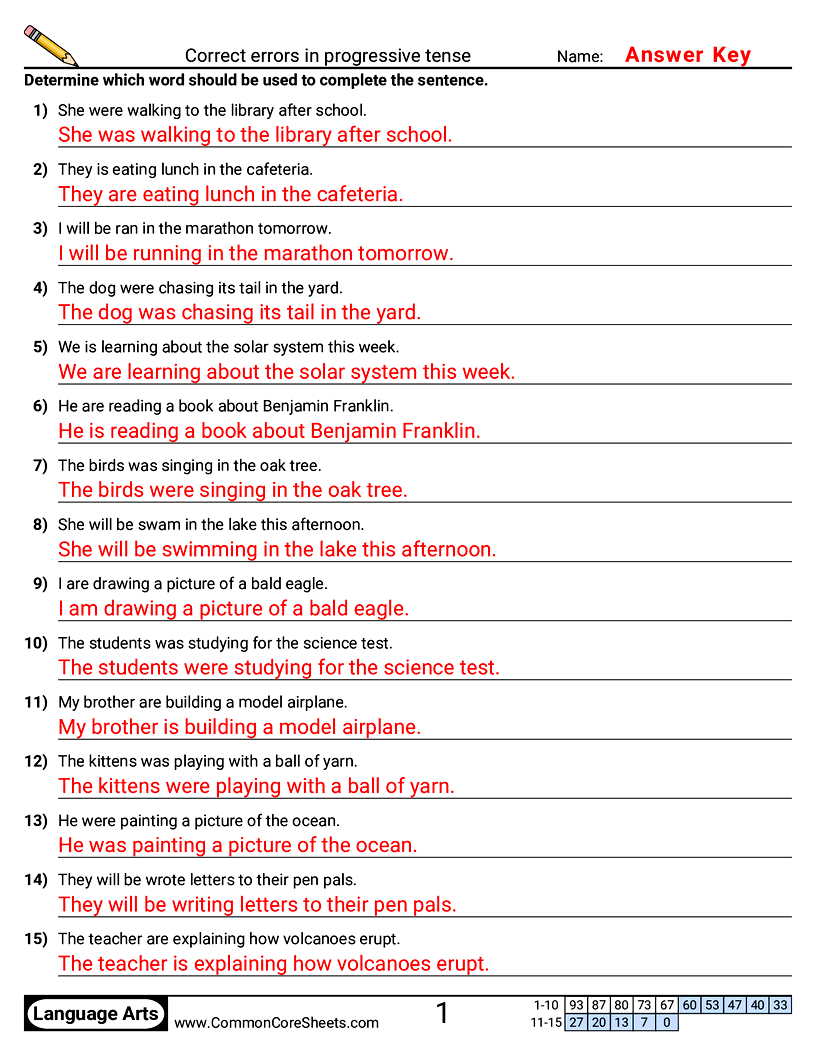 Correct errors in progressive tense worksheet preview