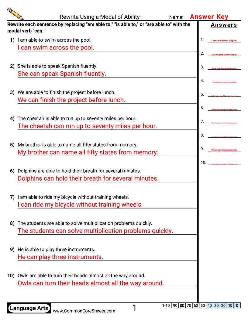 Rewrite Using a Modal of Ability worksheet preview