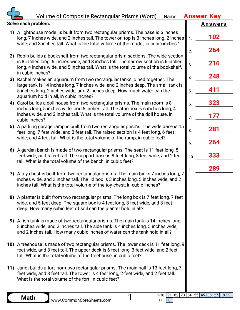 Finding the Volume of Figures Made of Two Rectangular Prisms (Word Problems) worksheet preview