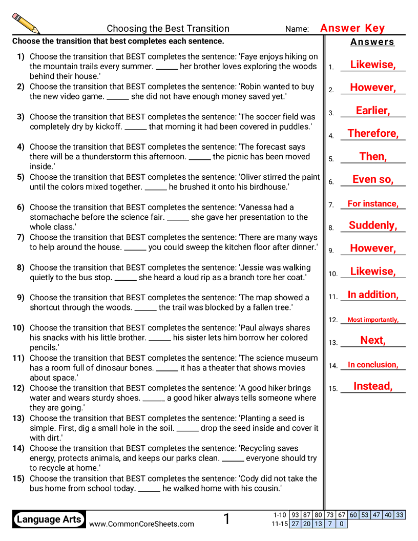 Choosing the Transition that Best Connects Ideas worksheet preview