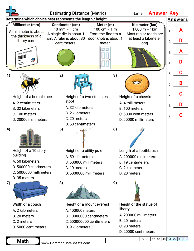 4.GM.3.2 Worksheets - estimating-length-metric worksheet