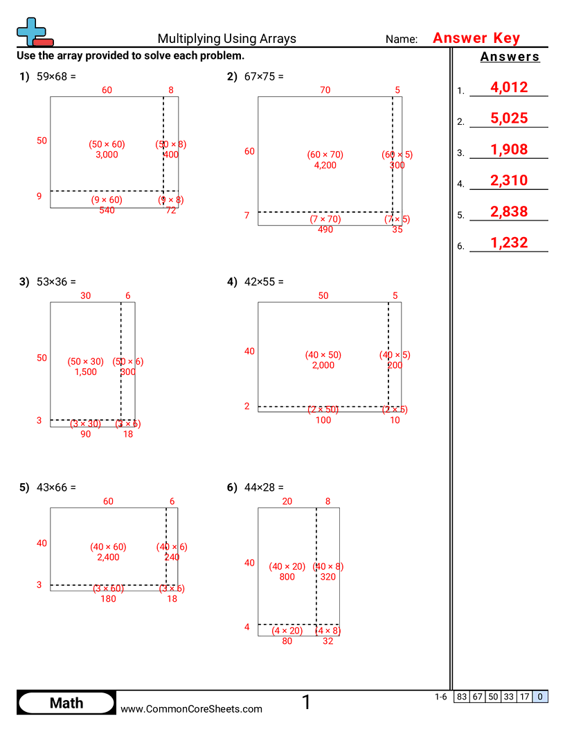 4.N.2.4 Worksheets - multiplying-using-arrays worksheet