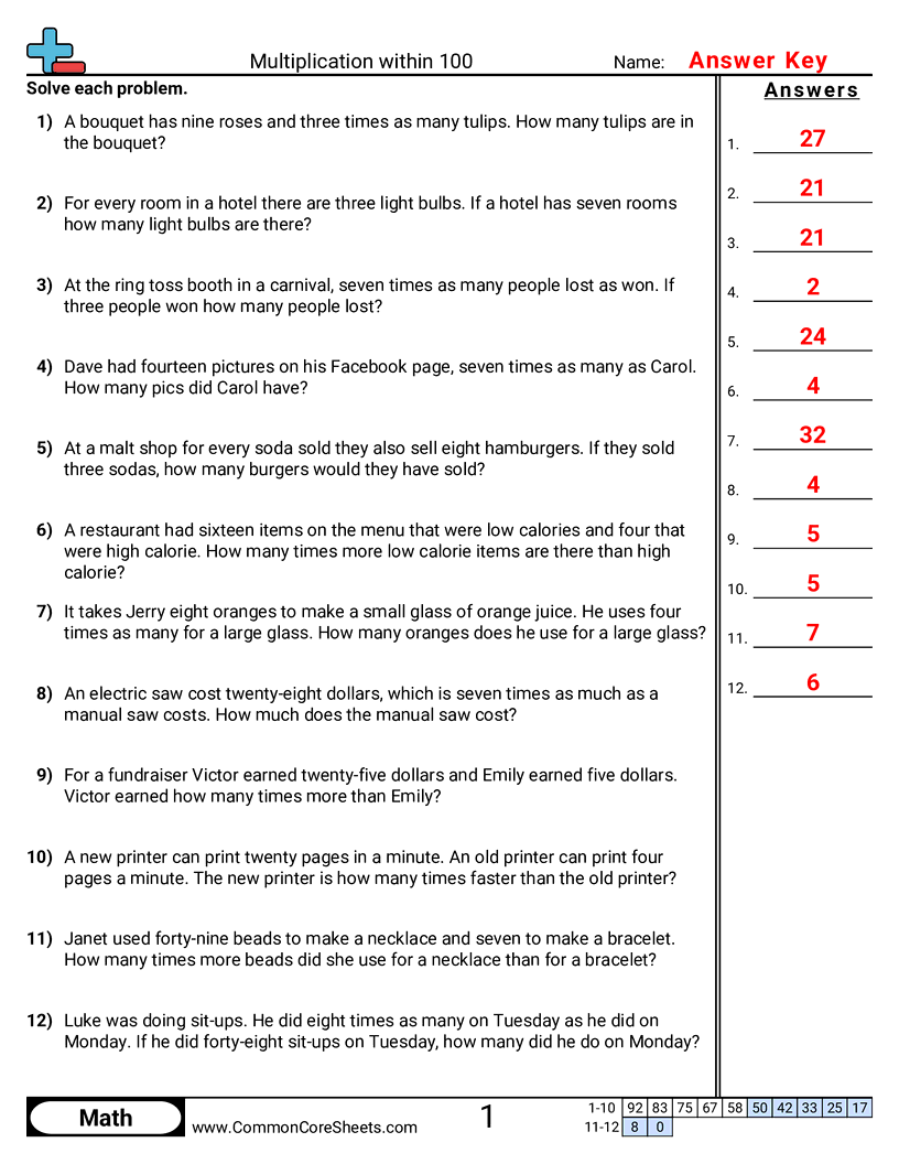 Share - word-multiplication-comparisons-within-100 worksheet