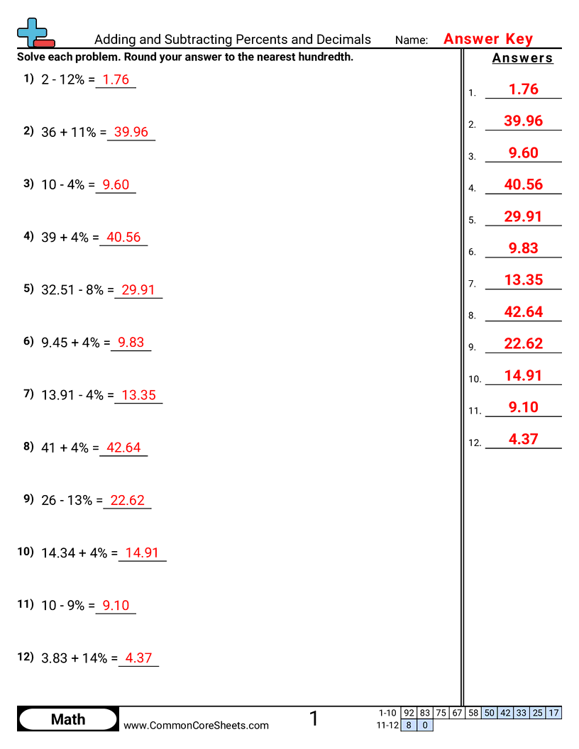 Share - adding-and-subtracting-percents-and-decimals worksheet