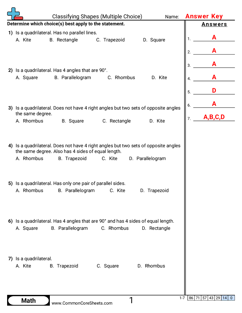 5.GM.1.1 Worksheets - classifying-shapes-multiple-choice worksheet