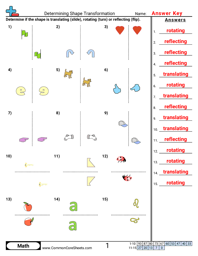 Shapes Worksheets - rotating-reflecting-translating worksheet