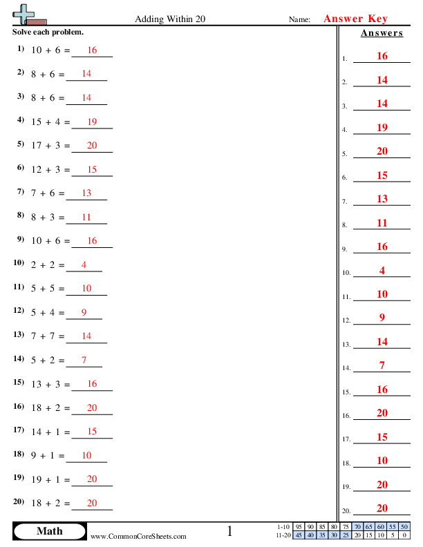  - adding-within-20-horizontal worksheet