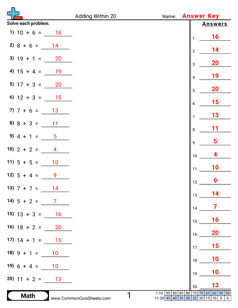 Share - adding-within-20-horizontal worksheet