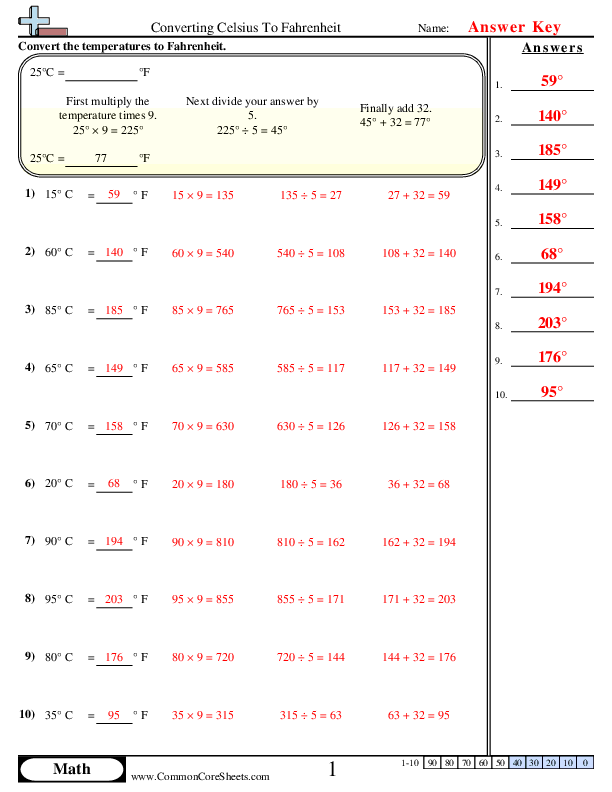 CONVERSION WORKSHEETS, TEMPERATURE