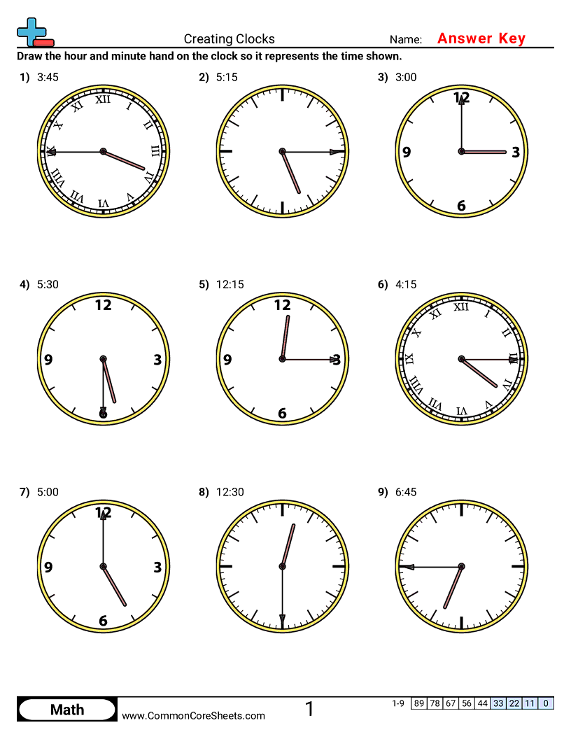 2.GM.3.2 Worksheets - creating-clocks-15-minute-increments worksheet