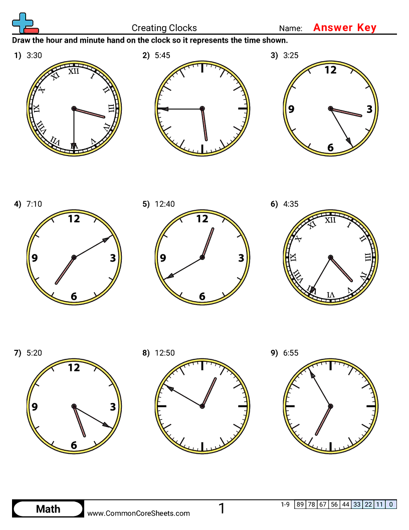 2.GM.3.2 Worksheets - creating-clocks-5-minute-increments worksheet