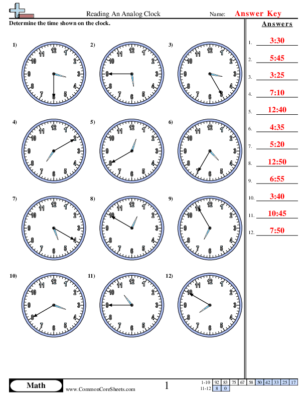  - reading-a-clock-5-minute-increments worksheet