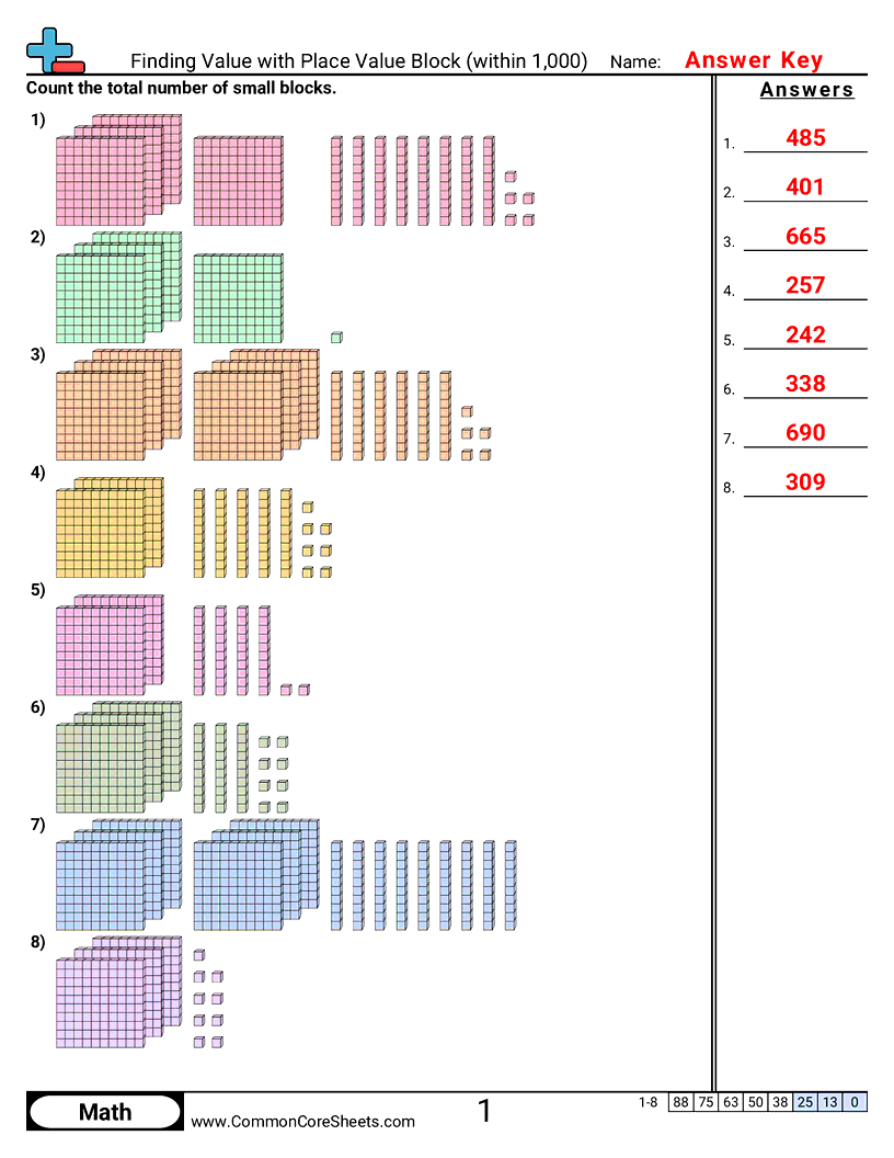 Value & Place Value Worksheets - finding-value-with-place-value-block-within-1-000 worksheet