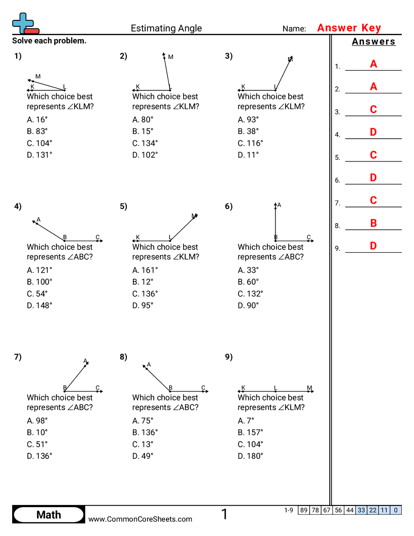 4.GM.2.1 Worksheets - angle-estimation worksheet