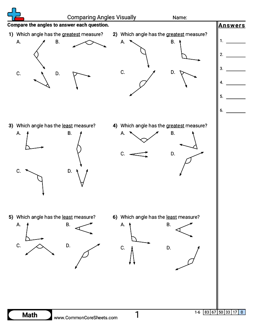 Comparing Angles Visually worksheet