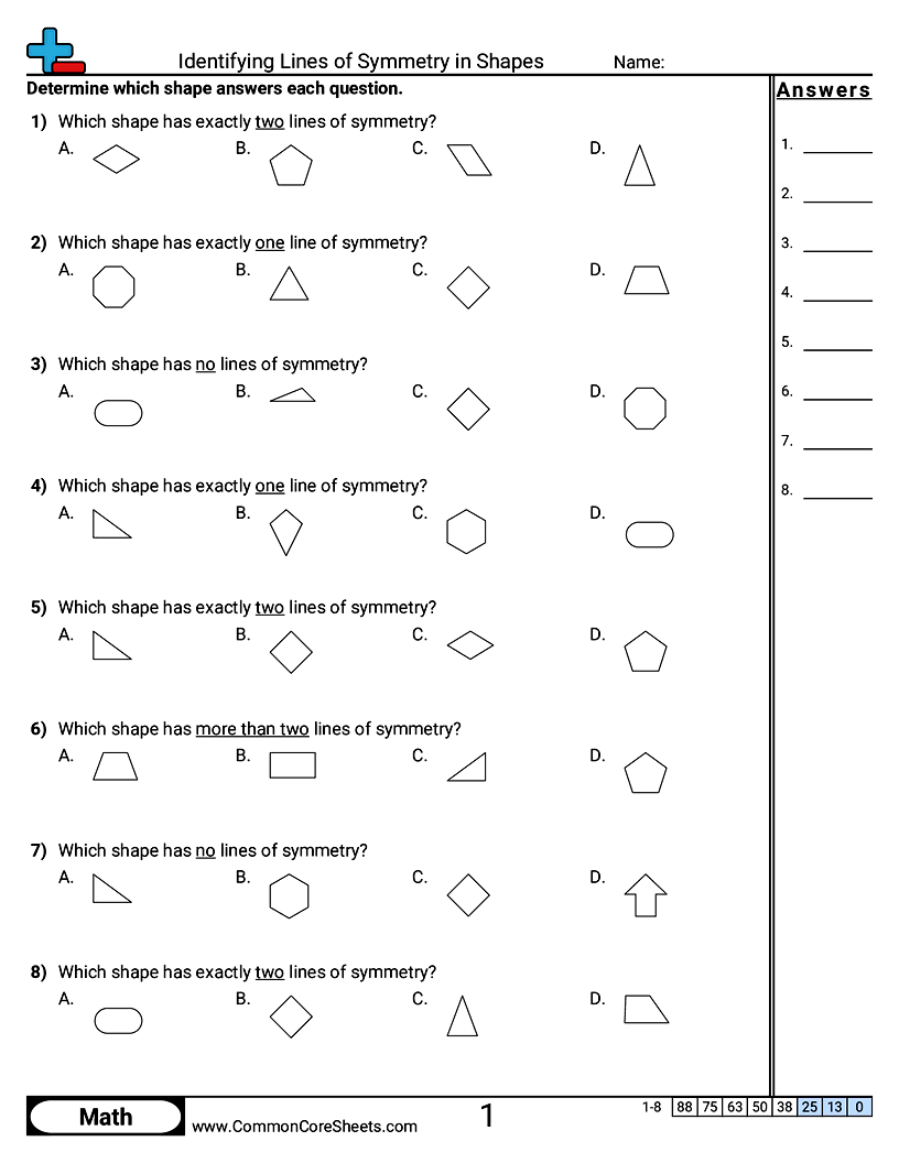 Identifying Lines of Symmetry in Shapes worksheet