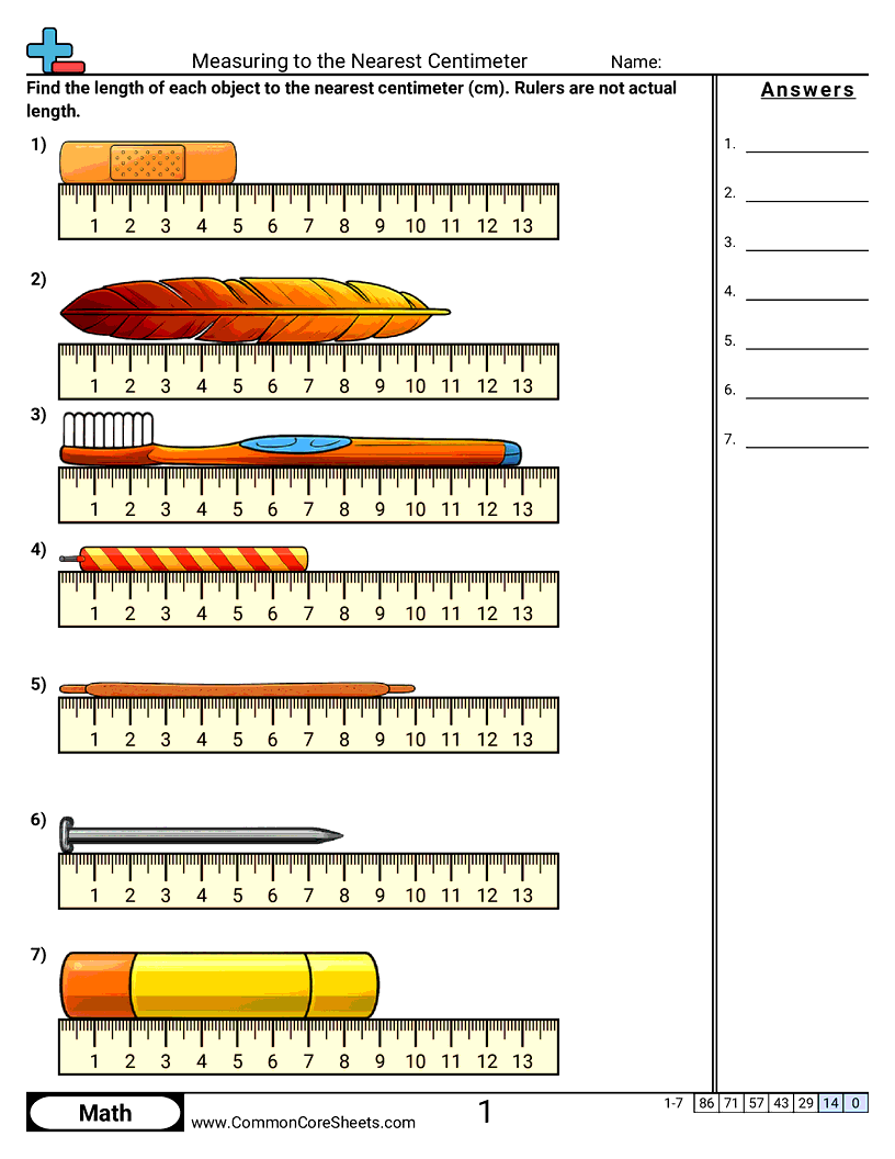 Measuring Objects (Centimeters) worksheet