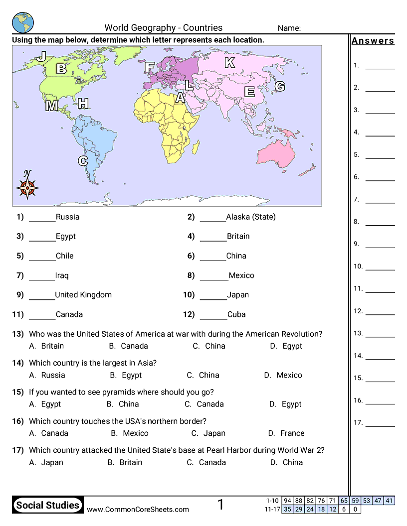 FREE Printable Cut And Paste Country Worksheets