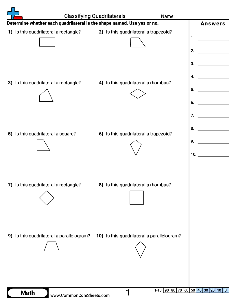 Classifying Quadrilaterals worksheet
