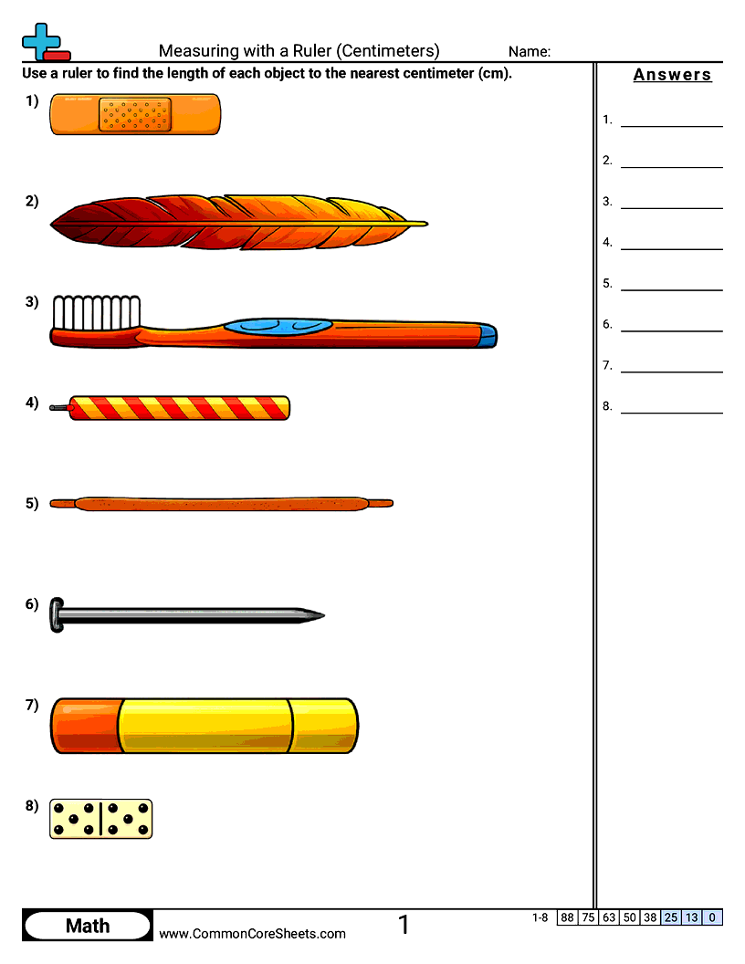Measuring Objects (Centimeters) worksheet