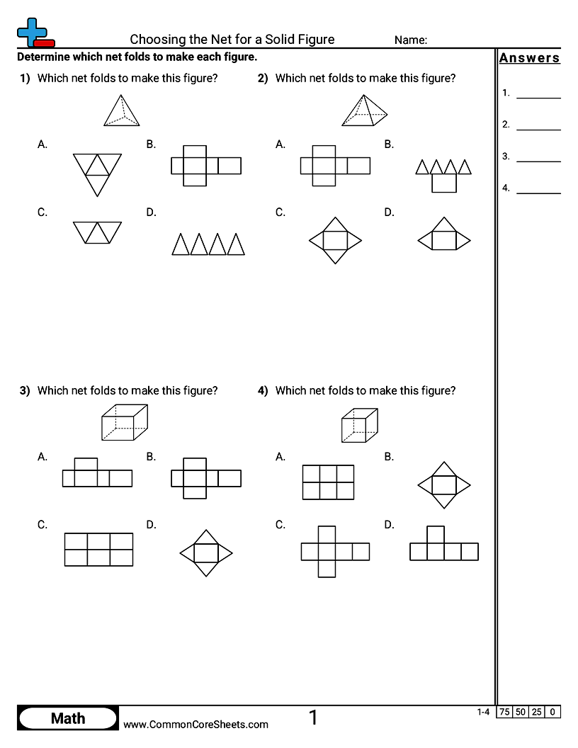 Choosing the Net for a Solid Figure worksheet