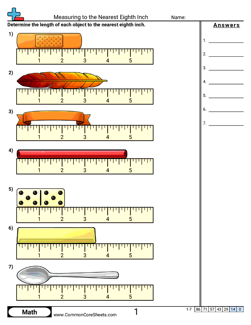 Measuring to the Nearest Eighth Inch worksheet