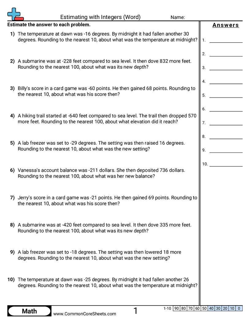 Estimating with Integers (Word) worksheet