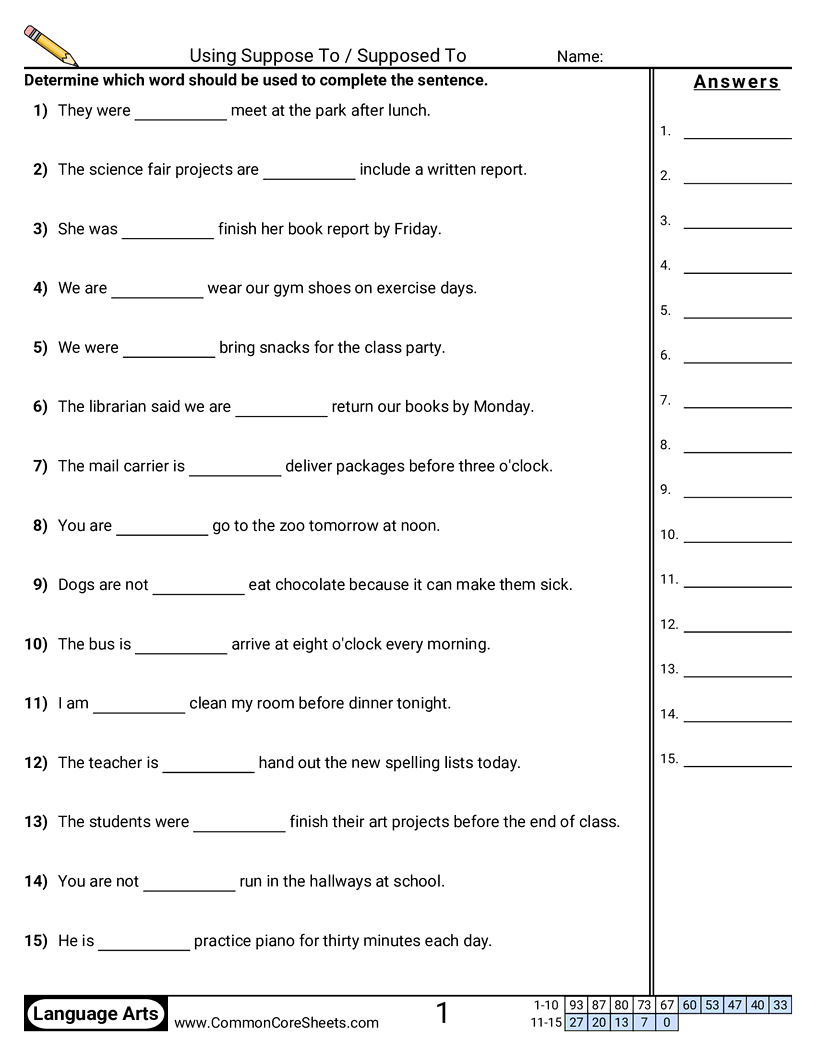 Using Suppose To /  Supposed To worksheet