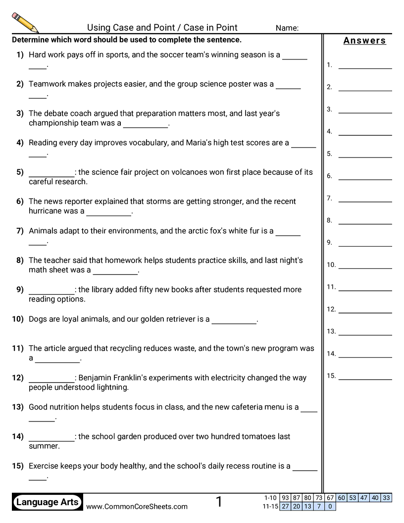 Using Case and Point / Case in Point worksheet