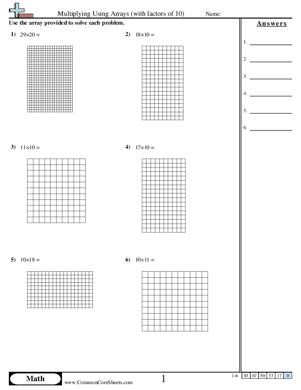 Multiplying Using Arrays (with factors of 10) Worksheet Download