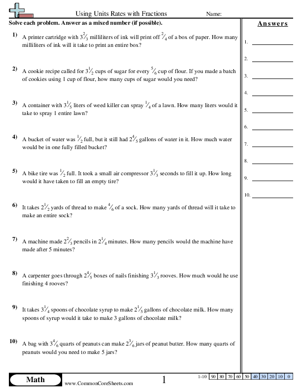 Using Units Rates With Fractions Worksheet Download