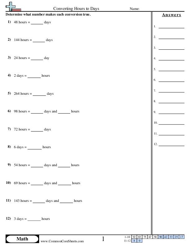Converting Hours To Days Worksheet Download
